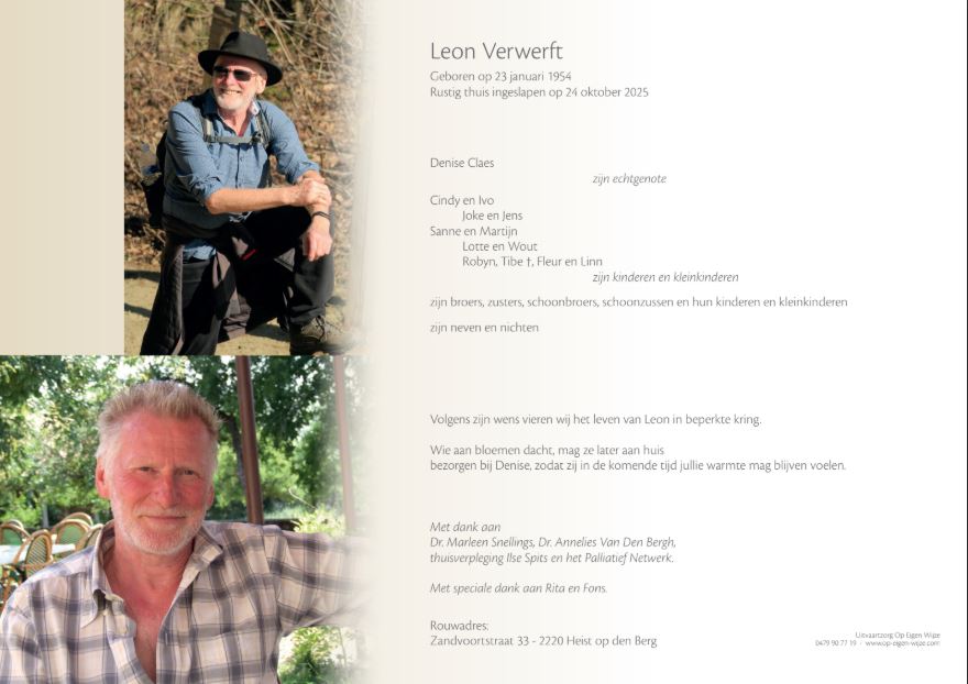 overlijdensbericht Leon Verwerftn